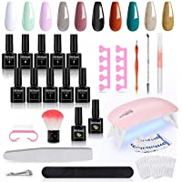 Winload Kit de Uñas Semipermanentes- Kit Esmalte Semipermanente- Lámpara UV LED para Uñas 6W- 10 Colores Esmalte en Gel…